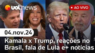 Trump x Kamala: pesquisa, reações de Lula e Bolsonaro; Telebras e 'pedalada' e+ notícias | UOL News