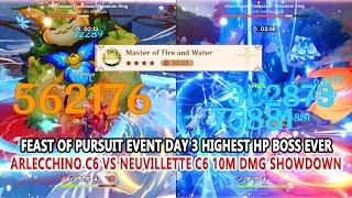 Feast of Pursuit Day 3 Highest HP Boss Ever : Arlecchino C6 vs Neuvillette C6 10M DMG Showdown