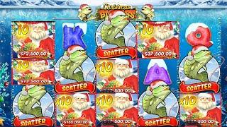 CHRISTMAS BIG BASS BONANZA - 5 SCATTERS 20 FREE SPINS - HIT 7 FISHERMAN with X10 MULTIPLIER HUGE WIN