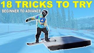 18 Rail Tricks to TRY this WEEKEND! Beginner to Advanced Snowboard tricks