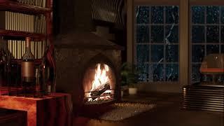 Thunderstorm With Fireplace At Night | Cricket Sounds | Fire Crackling | Ambience For Deep Sleep