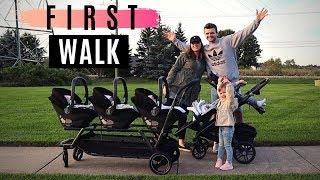 FIRST walk w/TRIPLETS & 2 Toddlers | INSANE Stroller