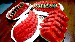 3 easy ways to cut watermelon fruit Thai cutting skill. [Shah Jee In  Thailand ].