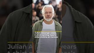Julian Assange's t-shirt tribute to Gaza victims at Cannes Festival | AJ #shorts