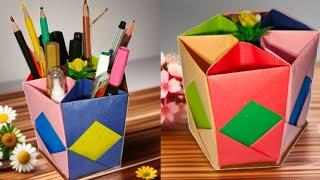 How to make paper pencil box || Origami Pen Holder || Paper Pencil Holder||Hexagonal Pen Holder||