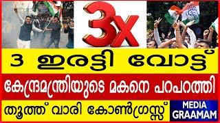 3  ഇരട്ടി വോട്ട് കേന്ദ്രമന്ത്രിയുടെ മകനെ പറപറത്തി തൂത്ത് വാരി കോൺഗ്രസ്സ്