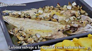 Pescado al horno para Navidad, Lubina a la espalda con berberechos