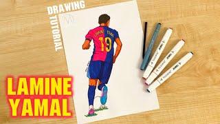 How to draw Lamine Yamal / Soccer player with a ball drawing tutorial