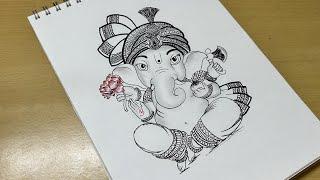 How to draw Mandala art of Lord Ganesha | Zentangle art | Doodle art | Easy face drawing