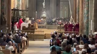 At the Cathedral of Saint James in Santiago de Compostela, Spain the famous botafumeiro flies!