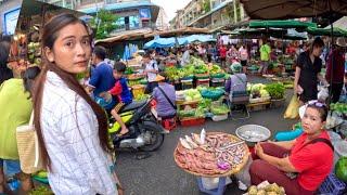 Cambodia Tour 2024 - Walking Tour 4K - Phnom Penh Street Food, Orussey Market