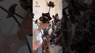 Bình hoa Sen điêu khắc thủ công mỹ nghệ bằng gỗ cao cấp