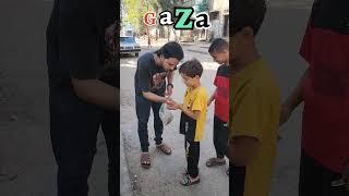 اطفال يطعمون قطط الشوارع في غزة