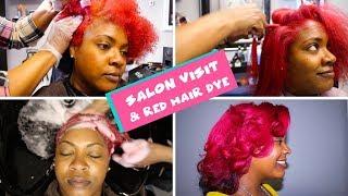 Salon Visit | Red Hair Color & Straightening on Natural Hair | Curly Corner