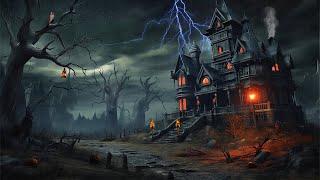 Haunted House Halloween Ambience - Thunderstorm with Lightnings, Spooky Sounds and White Noise