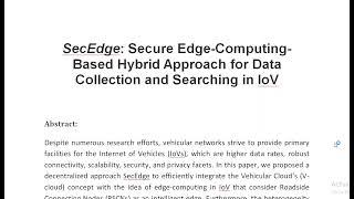 SecEdge Secure Edge Computing Based Hybrid Approach for Data Collection and Searching in IoV