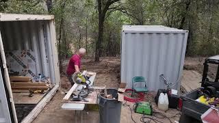 Camping shipping containers in place