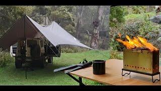 Taking shelter in Heavy Rain and Hail • [Jimny Bugout Craft] • (No Solo Camping) • Mini Fire Pit