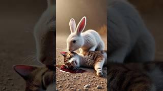 A brave rabbit saves an injured kitten from a cruel person #RabbitRescue #CuteAnimals #AnimalRescue