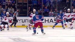 Zac Jones scores a goal against the New Jersey Devils