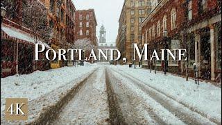 Walking in the Snow, Portland Maine ️ (4K) | Binaural Audio, City & Ocean Sounds