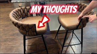 BFZ Modern Bar Stools Set of 2, 30" Bar Height Barstools, 180° Swivel Suede Fabric Stool Chairs