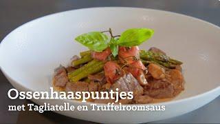 Ossenhaaspuntjes met Tagliatelle en Truffelroomsaus