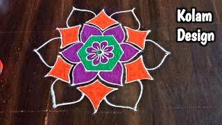 Simple Colours Kolam Rangoli Design | Attractive Simple Colour Kolam | Sneha Rangoli And Recipes