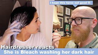 She is Bleach washing her dark hair !!! Hairdresser reacts to Hair Fails #hair #beauty