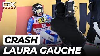 Alpine Ski Laura Gauche travolge il cameraman al traguardo | Saint Moritz | Downhill 2023 