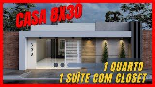 CASA 3D | LOTE 8X30 | 1 SUÍTE COM CLOSET | 1 QUARTO | COZINHA INTEGRADA