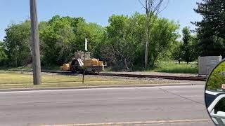 RR Crossing Wash. Mills NY seen thru Windshield of '56 Ford June 1, 2023