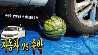 자동차 수박 실험! 자동차가 수박을 밟고 지나가도 수박은 살아남을 것인가?! - 허팝