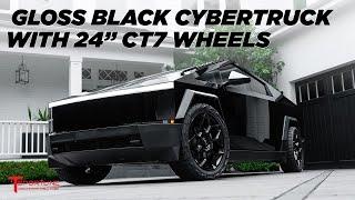  Blackout Cybertruck  Supergloss Black DIY Wrap Kit & 24" Satin CT7 Forged T Sportline Wheels