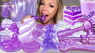 ASMR PURPLE FOOD, EDIBLE TOOLS, TAPIOCA BUBBLE TEA, EDIBLE BABY SHOES, TARO CAKE MUKBANG 먹방 HUNNIBEE