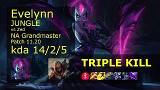 Evelynn vs Zed Jungle - NA Grandmaster 14/2/5 Patch 11.20 Gameplay