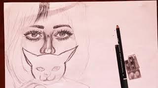 How to draw girl with cat sketch | Pencil Sketch | Tuba Arts