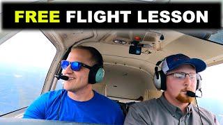 New Pilot is SURPRISED with a Free Flight Lesson (His First Lesson Ever)