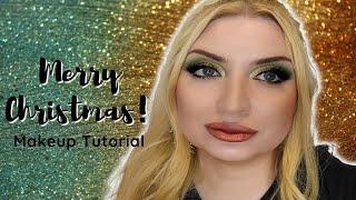 Christmas Makeup Tutorial // Laurel Luxe Green and Gold Eyeshadow Glam Cut crease eyeshadow