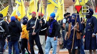 Khalistan Supporters Rip Apart Indian Flags with Daggers and Spears in Calgary, Alberta