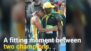 Usain Bolt congratulates Wayde van Niekerk