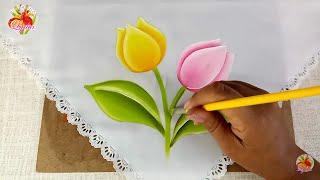 Pintura En Tela Para Principiantes / Como Pintar Tulipanes / How To Paint Tulips