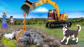 Old Woman JCB & Dog Rescue Buffalo Trapped in Mud Hindi Kahaniya Hindi Moral Stories Hindi Stories