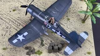 How to setup the 1/48 Airbase diorama of USMC F4U-1A Corsair in the Pacific battlefield, WW2