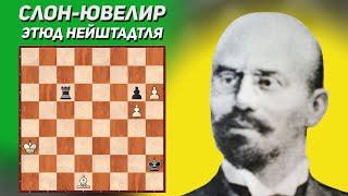 Слон-ювелир. Шахматный этюд Нейштадтля, 1897 год. Издание "Strategy". Шахматная композиция. Шахматы.