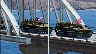 North Korean Armored Column Melted Down On Crimea Bridge by Ukrainian Anti-Tank Missile Launcher