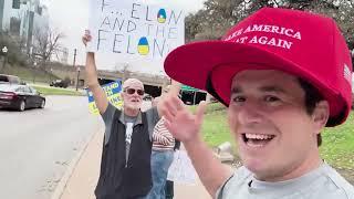 Crashing Ukraine Protest In GIANT MAGA Hat