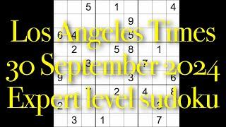 Sudoku solution – Los Angeles Times 30 September 2024 Expert level