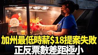 加州最低時薪$18提案失敗 正反票數差距極小｜今日加州