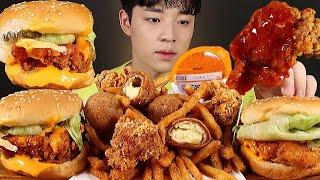 딥치즈버거 후라이드 양념 치킨 먹방 치즈볼 감자튀김 CHEESEBURGER FRIED CHICKEN CHEESE BALLS ASRM MUKBANG ハンバーガー チキン